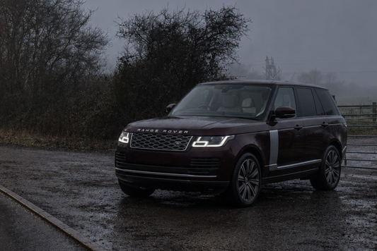 A protected car on a wet winter road