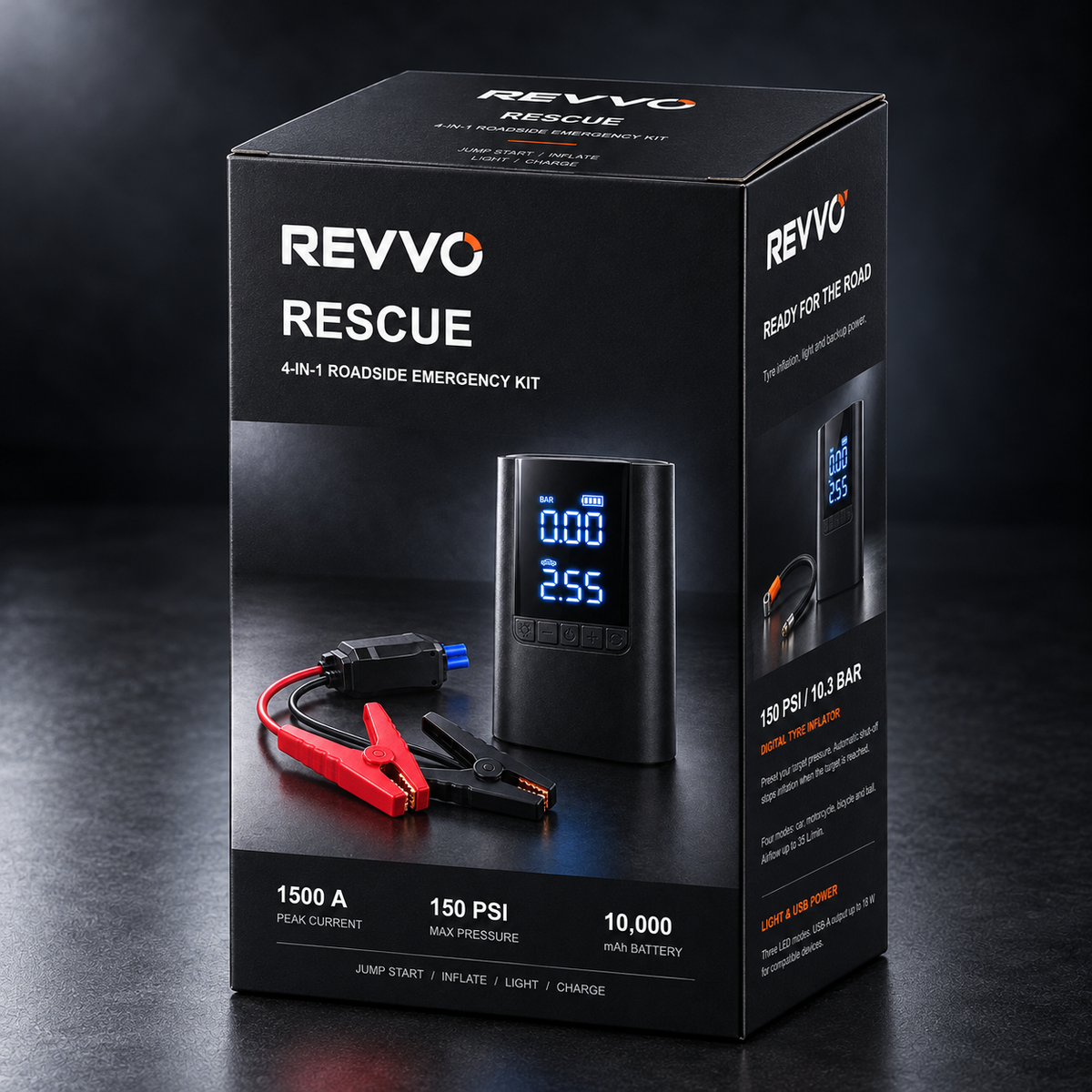 REVVO RESCUE — 4-in-1 Roadside Emergency Kit